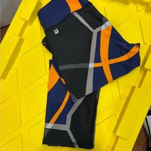 Fabletics Blue and Orange Patterned Leggings/Yoga Pants
